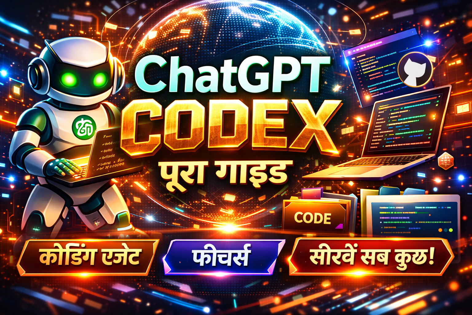 ChatGPT Codex Guide Thumbnail with AI Robot and Coding Interface